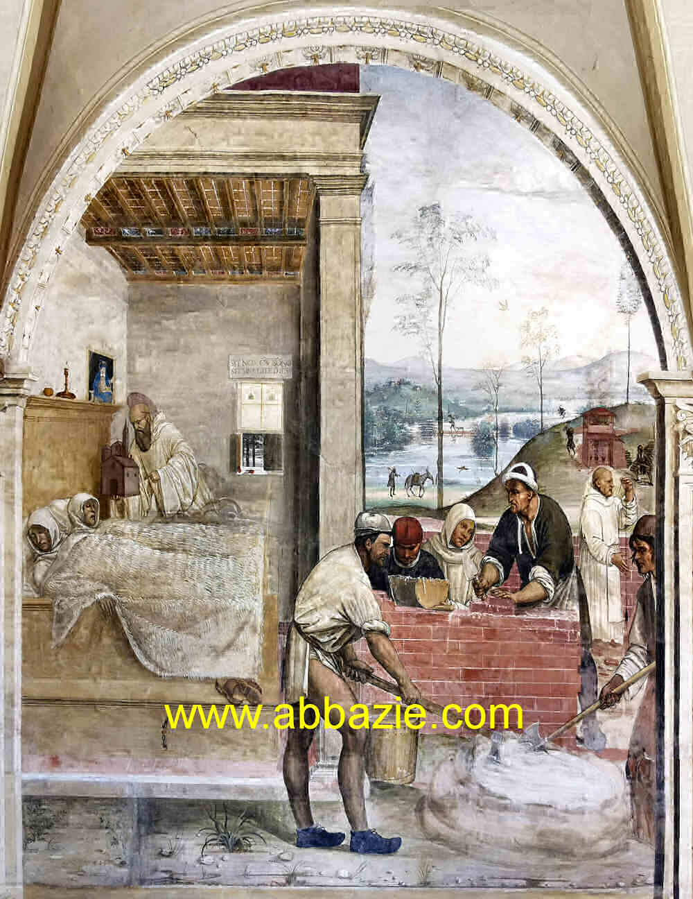 Come San Benedetto appare a due monaci lontani e loro disegna la costruzione di un monastero